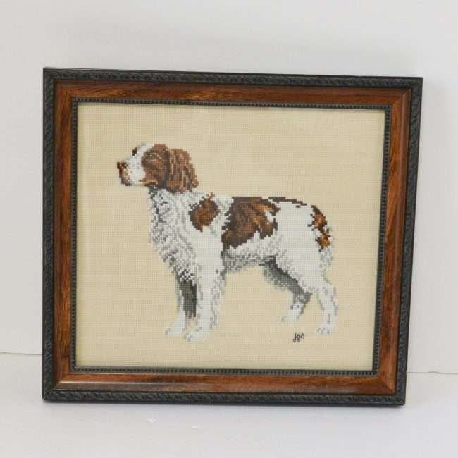 Vintage Brittany Spaniel Petit Point Portrait A Dogs Tale